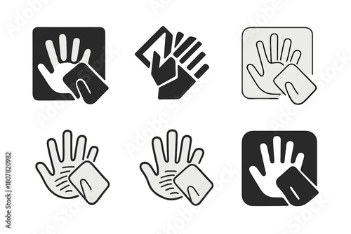 Fingerprint Erasure Icons. Wiping fingerprints off glass. Icon set. Set Logo of wiping fingerprints off glass: handprint partially erased from a