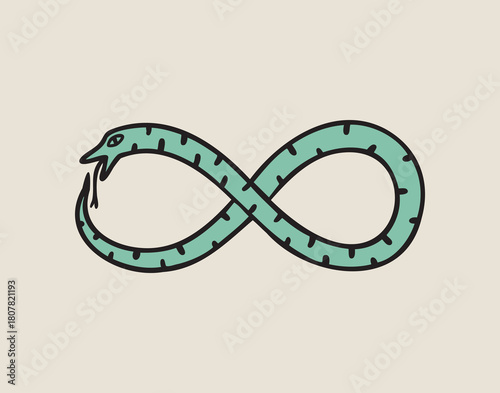 Ouroboros infinity snake biting its tail, boho mystical witchy hand drawn style