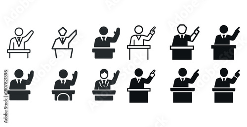 Vector icons of speakers at podiums in various styles