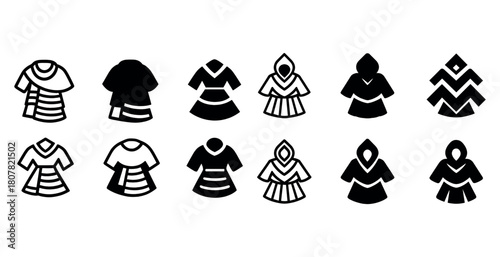 Collection of simple black and white clothing icons with various styles