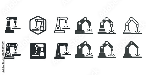 Industrial robotics arm silhouettes for automation and manufacturing design concepts