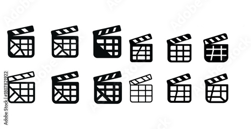 Film clapperboard icons in various styles and designs
