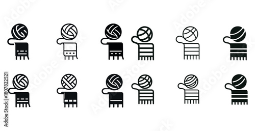 Set of yarn and scarf icons in black and white design