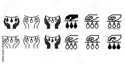 Set of hand gesture icons holding apples