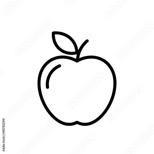 Outline of an apple with a leaf on a white background  