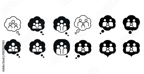 Set of thought bubble icons featuring diverse group symbols