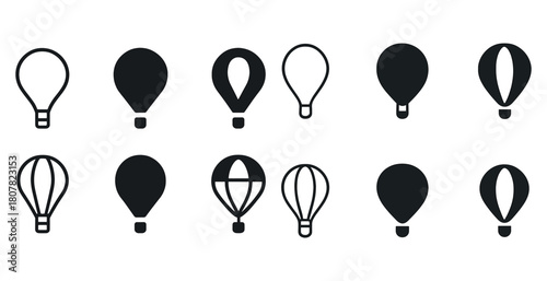 Collection of hot air balloon icons in various designs