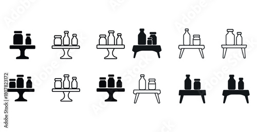 Silhouette collection of bottles and stands in various arrangements