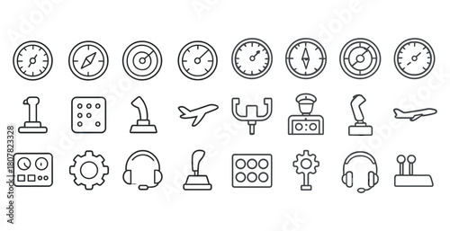 Line art icons of navigation instruments and control equipment