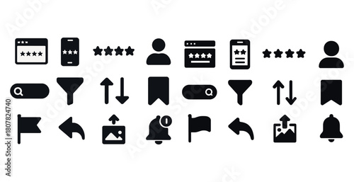 User interface icons collection: search, filter, notifications, ratings, navigation