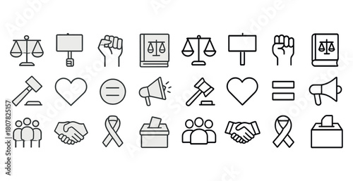 Collection of law, justice, and advocacy icons