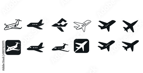 Set of black and white airplane icons vector collection
