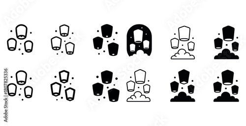 Traditional chinese lantern icons in various styles and designs