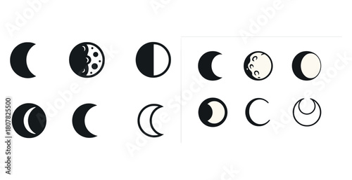 Vector lunar phases: diverse moon cycle symbols and designs