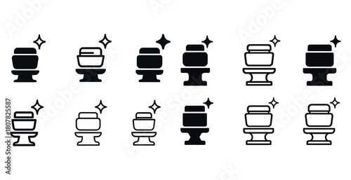 Collection of clean toilet icons in black and white designs