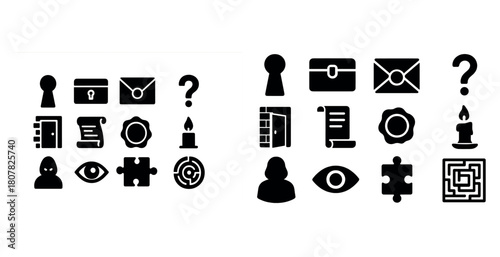 Puzzle icons featuring keys, documents, and envelopes