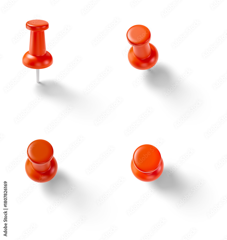 Naklejka premium Red push pin set isolated on transparent background. 3D render. 