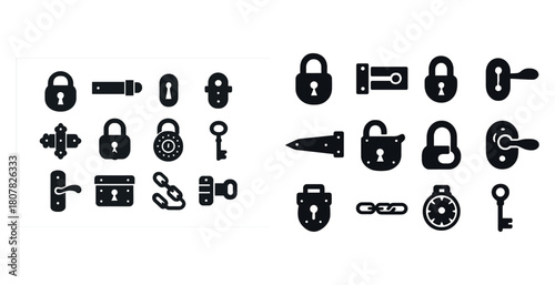Assorted lock and key silhouettes collection