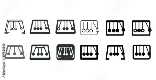 Collection of newton's cradle icons in various styles and shades