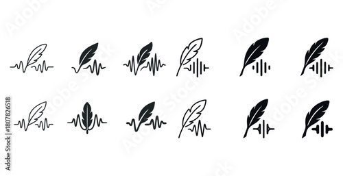 Various feather and sound wave icon set
