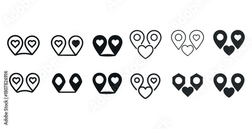 Set of heart location icons in various styles