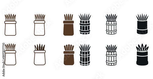 Set of grass bunch silhouettes in various pot designs and colors