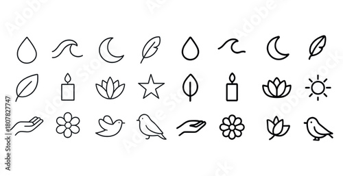 Set of minimalist nature and peace line icons