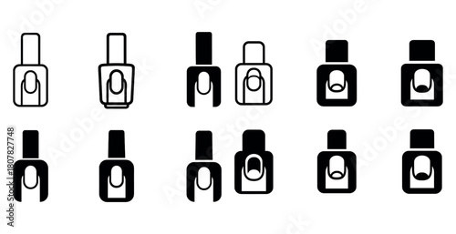 Minimalistic nail polish bottle icons in various styles and designs