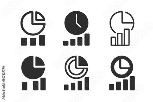 Live Polling Icons. Live Polling Graphics. Icon set. Set Logo of live polling graphics: ballot box merged with real-time chart line. harmonious logo variations