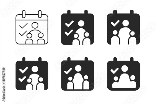 Family Vision Logos. Creating a family vision board. Icon set. Set Logo of Family vision board: Calendar with checkmarks. harmonious logo variations of the