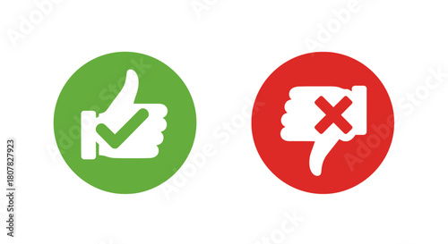 A set of simple vector icons showing a green thumbs up for approval and a red thumbs down for disapproval, representing feedback and choice