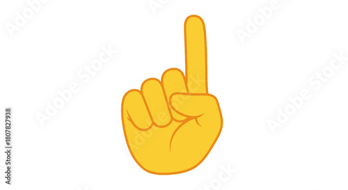 Index finger pointing up hand gesture emoji. Yellow cartoon hand indicating number one, direction, or an idea. Isolated vector graphic design element