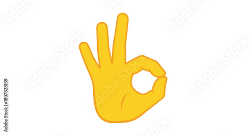 An isolated vector illustration of a yellow hand making the OK gesture. This symbol represents approval, perfection, and agreement