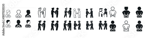 Icon set of law enforcement officers arresting diverse individuals in handcuffs