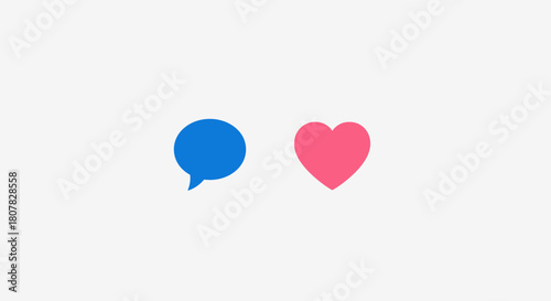 Minimalist blue speech bubble and pink heart icons for social media engagement and communication. Vector symbols for like and comment