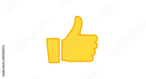 Simple flat design of a yellow hand giving a thumbs-up signal. Positive feedback and social media like icon isolated vector graphic