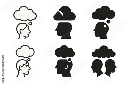 Marketing Escapism Logos. escapism in marketing. Icon set. Set Logo of escapism in marketing: consumer daydream bubble. harmonious logo variations of the same