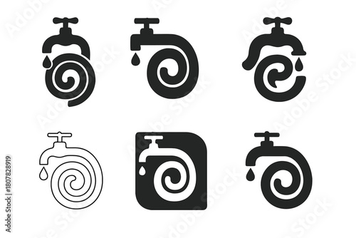 Hose Logo Variations. Hose. Icon set. Set Logo of hose: sprinkler head. harmonious logo variations of the same emblematic concept, each with different artistic