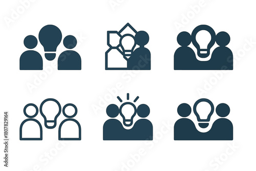 Micro-Mentorship Icon Set. Micro-mentorship moments. Icon set. Set Logo of micro-mentorship moments: shared light bulb. harmonious logo variations of the same