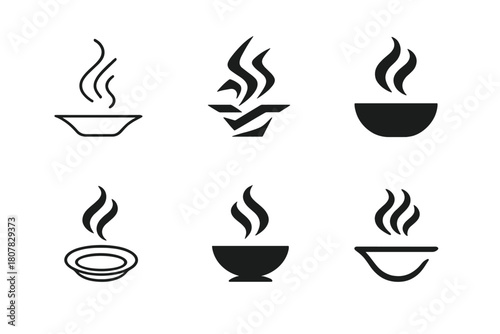 Culinary Art Logo Variations. culinary artistry. Icon set. Set Logo of culinary artistry: dish with steam in artistic form. harmonious logo variations of the