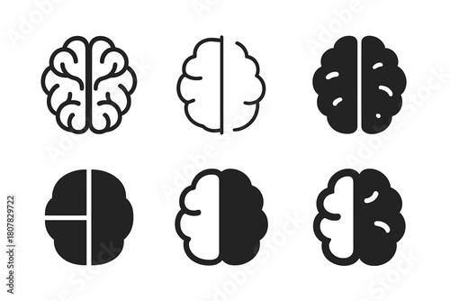 Mind Duality Logos. Duality of mind. Icon set. Set Logo of Duality of mind: Light and dark brain halves. harmonious logo variations of the same emblematic