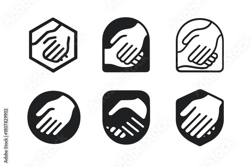 Elderly Care Icons. elderly care within the family unit. Icon set. Set Logo of elderly care within the family unit: elder hand held by younger hand. harmonious