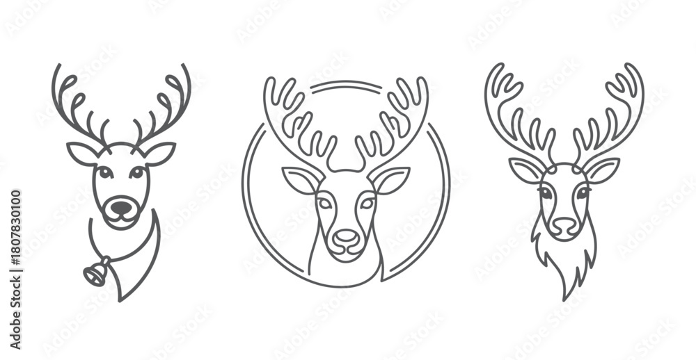 Obraz premium Minimalist Continuous Line Art Reindeer Head Portraits Set