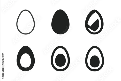 Boiled Egg Logos. Boiled eggs. Icon set. Set Logo of Boiled eggs: Whole boiled egg. harmonious logo variations of the same emblematic concept, each with