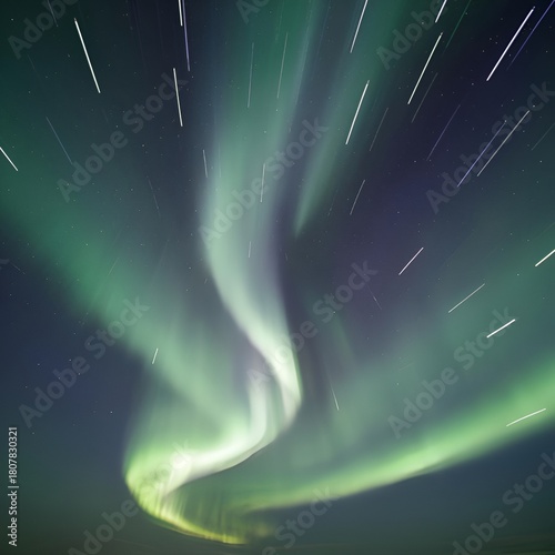 Northern lights aurora borealis glowing in night sky with stars  