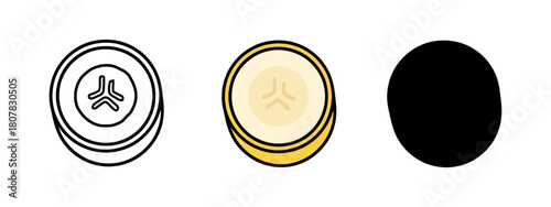 Banana Slice Icon Depiction in Outlined, Colored, and Solid Black Versions