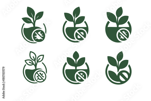 Invasive Species Logos. Invasive species. Icon set. Set Logo of invasive species: circular ecosystem being engulfed by foreign growth. harmonious
