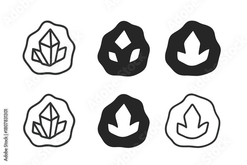 Mineral Icon Grid. Earth's minerals. Icon set. Set Logo of Mineral Vein: Embedded mineral in rock. Abstract geometric, Filled silhouette, Flat solid, Minimal