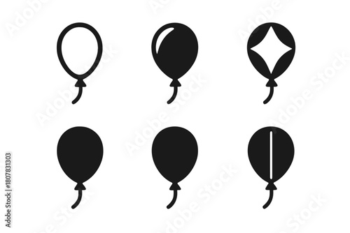 Harmonious Balloon Logos. Balloon. Icon set. Set Logo of balloon: stylized floating balloon representing joy and freedom. harmonious logo variations of the