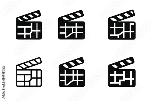 Hollywood Boulevard Logos. Hollywood Boulevard. Icon set. Set Logo of Hollywood Boulevard: clapboard merged with boulevard map grid. harmonious logo variations